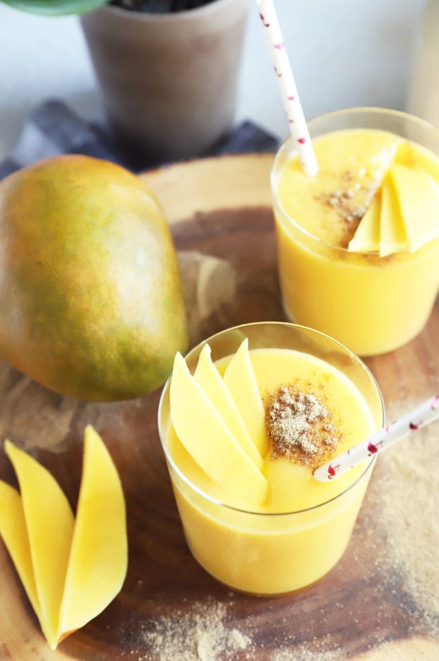 Side image of mango smoothie in glasses