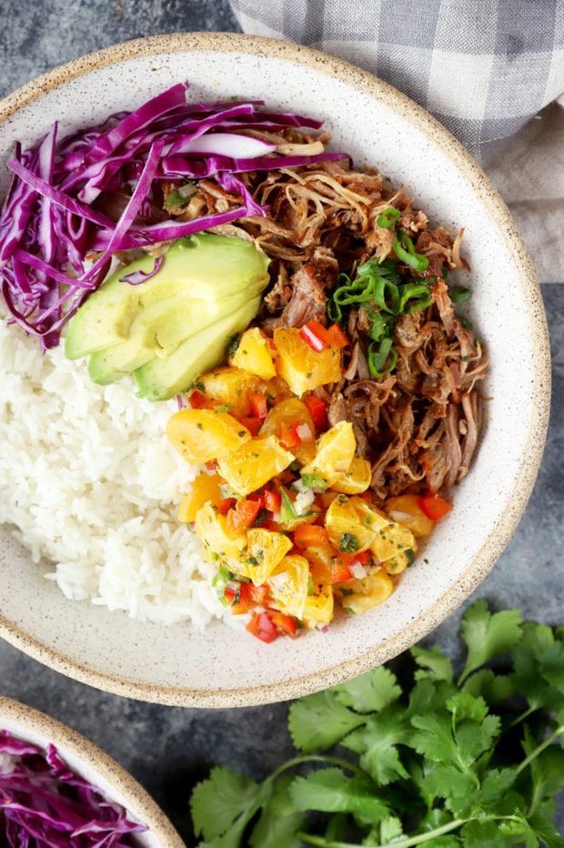 Pulled pork bowl with salsa picture