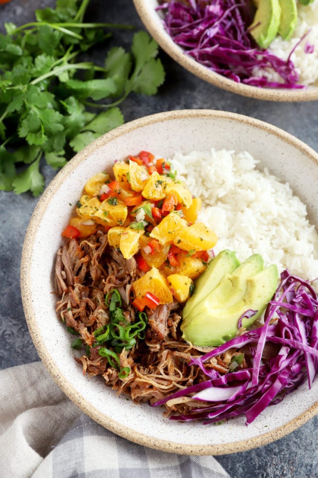 Overhead image of pulled pork bowls 