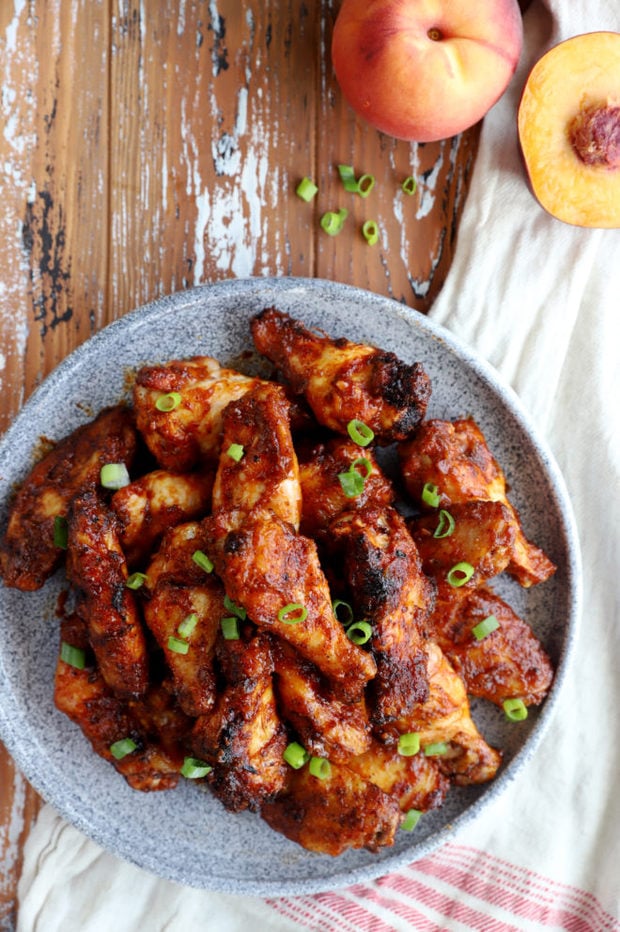 Overhead image of wings on a platter