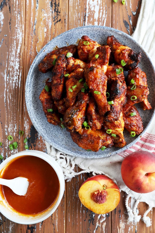 Bourbon Peach Grilled BBQ Wings Cake 'n Knife
