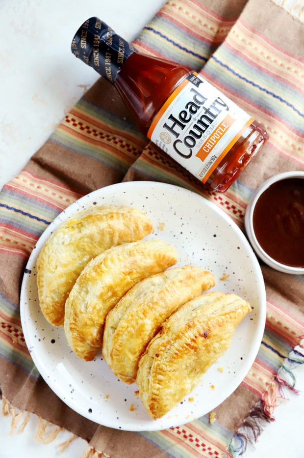 Overhead image with empanadas and head country