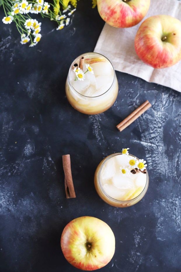 Overhead photo of apple bourbon cocktails