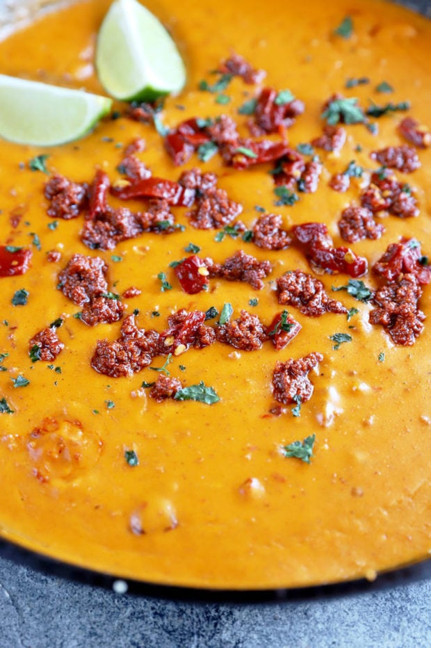 Side image of pumpkin queso with chipotle