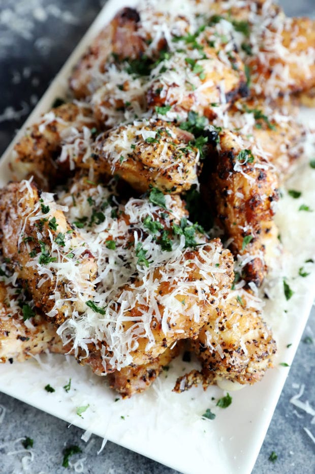 Side photo of cacio e pepe grilled wings