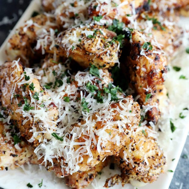 Side photo of cacio e pepe grilled wings