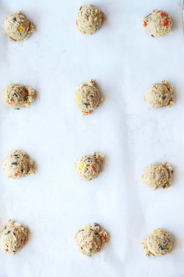 Overhead photo of cookie dough balls