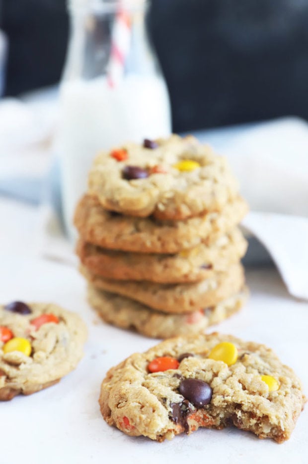 Chewy peanut butter oatmeal chocolate chip cookies