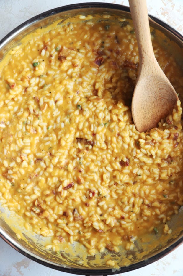 Overhead butternut squash risotto recipe picture