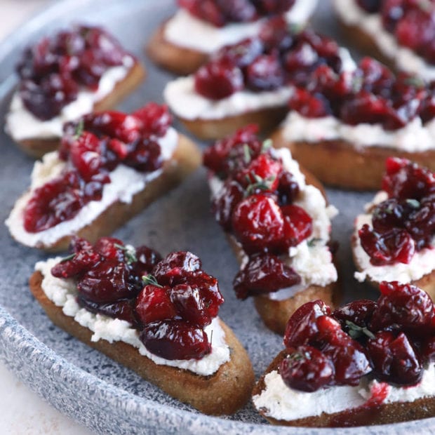 Roasted Cranberry Goat Cheese Crostini