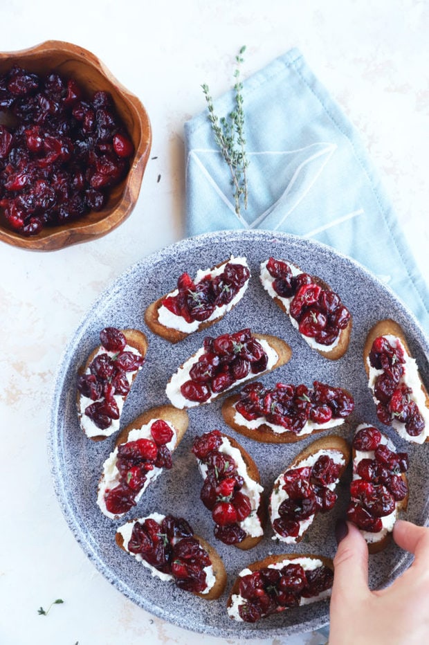 Overhead image with goat cheese crostini image