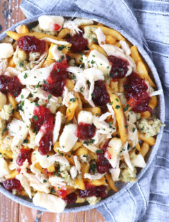 Overhead image of Thanksgiving leftover poutine