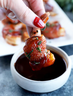 Dipping a shrimp in BBQ sauce image