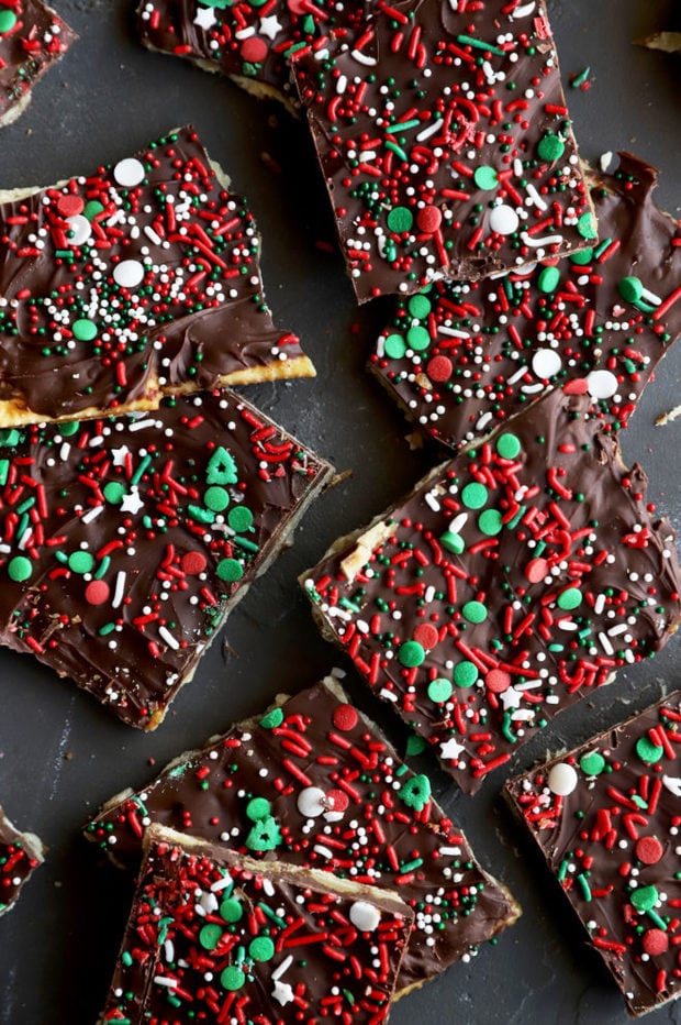 Picture of christmas crack candy in a pile