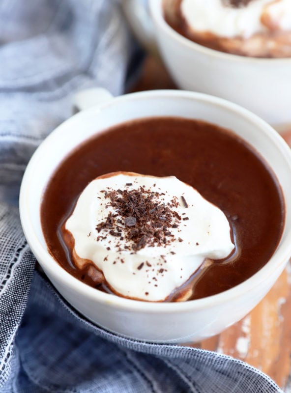 Side photo of mug with hot chocolate