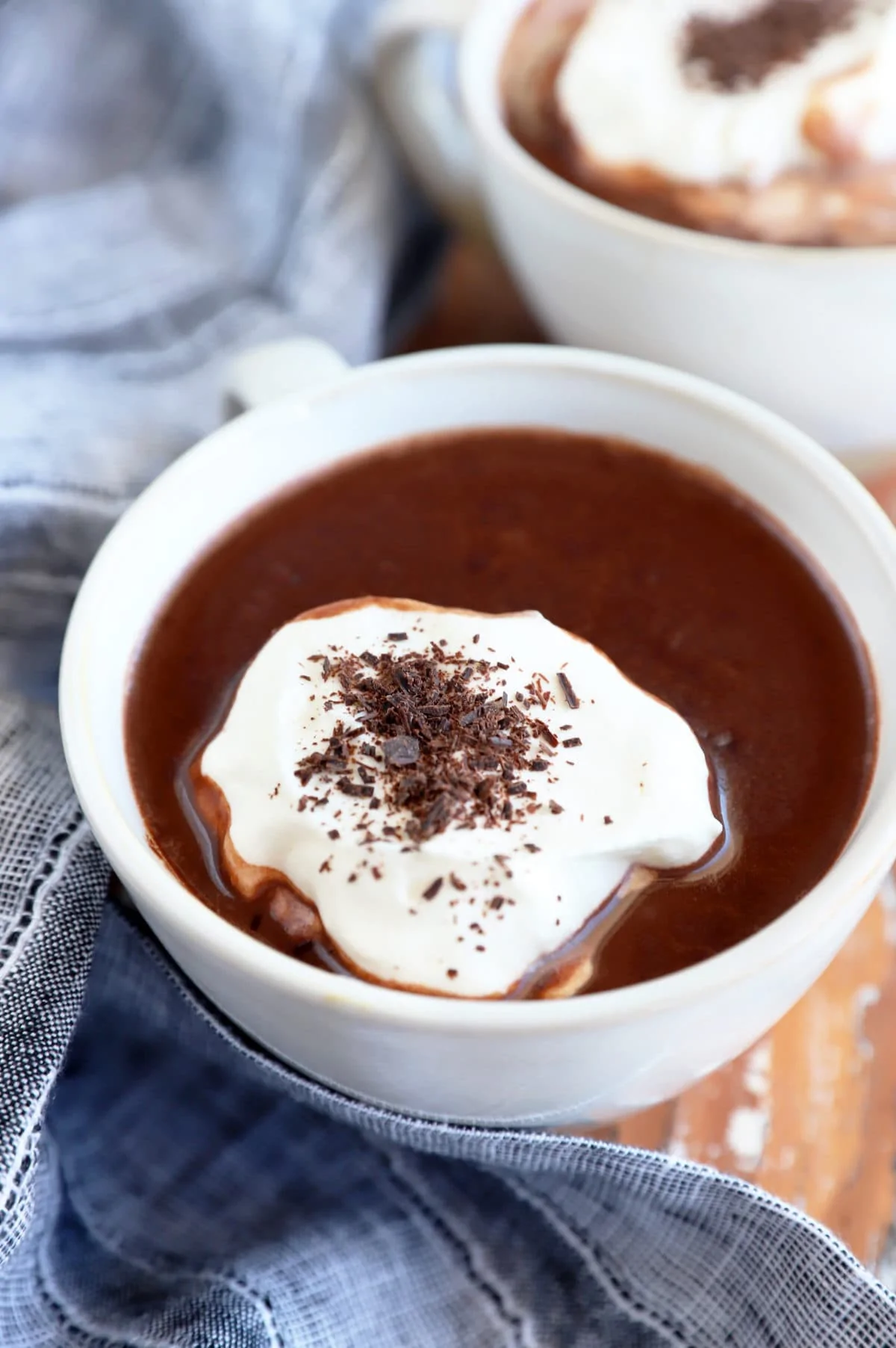 Side photo of mug with hot chocolate