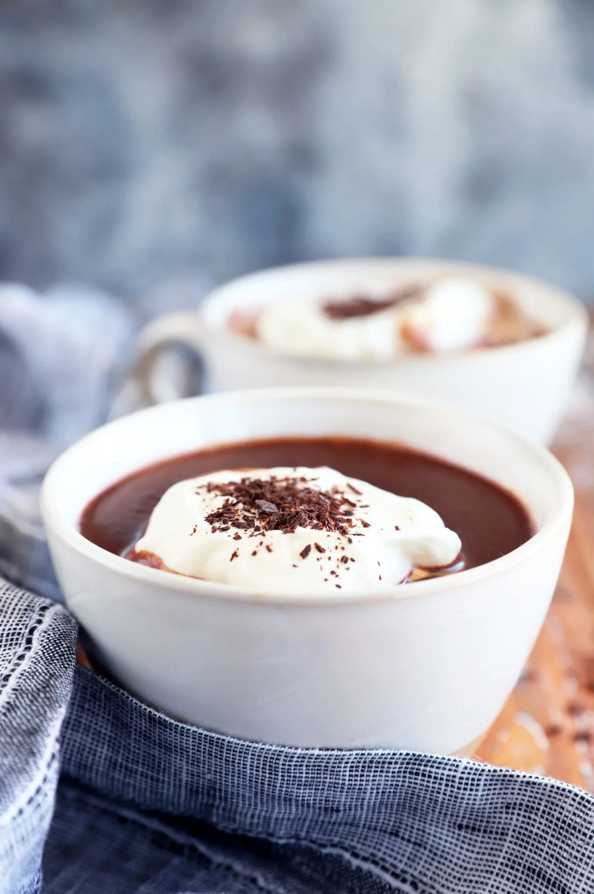 Side photo of hot chocolate in mugs