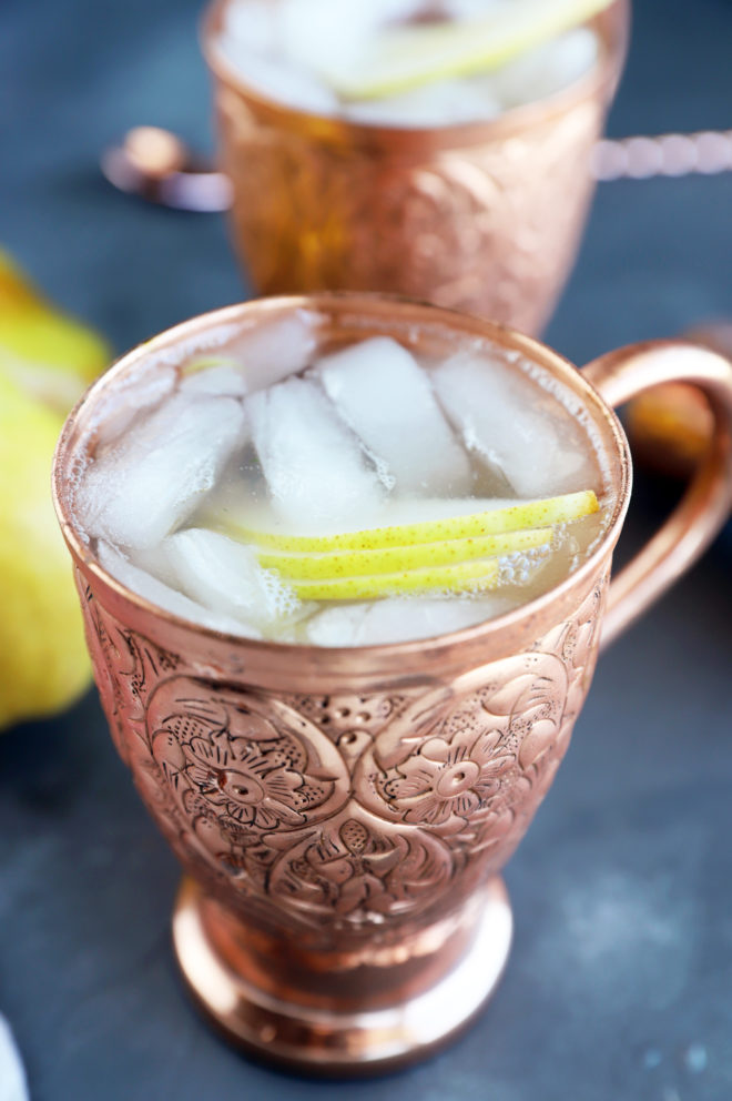 Image of pear moscow mule in copper mug