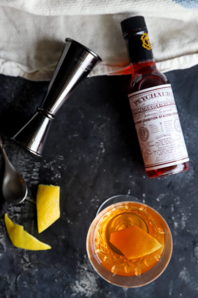 Image of sazerac ingredients and cocktail