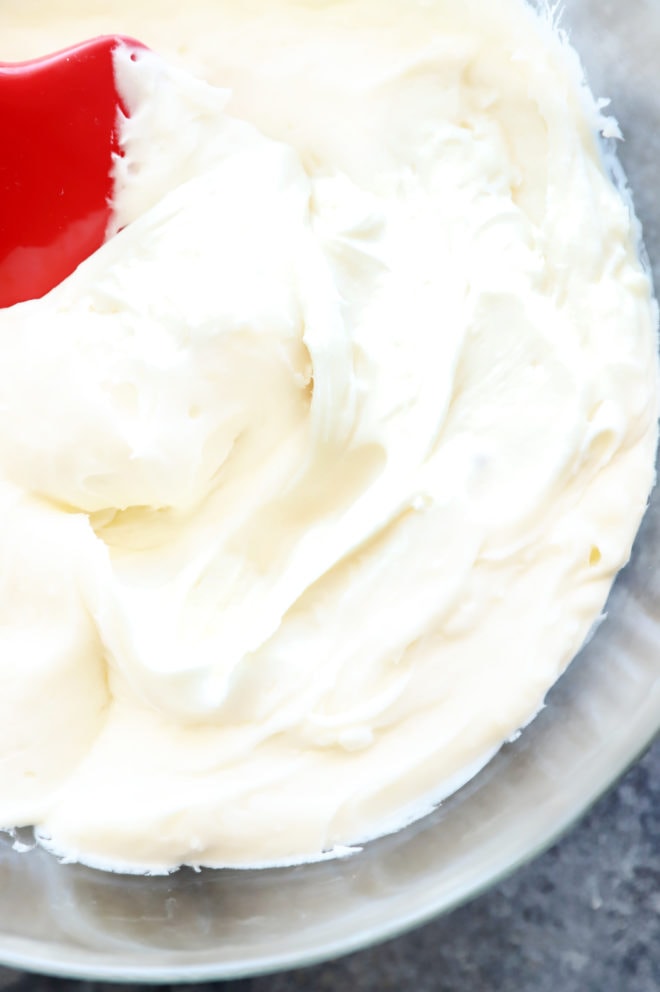Overhead image of cream cheese frosting