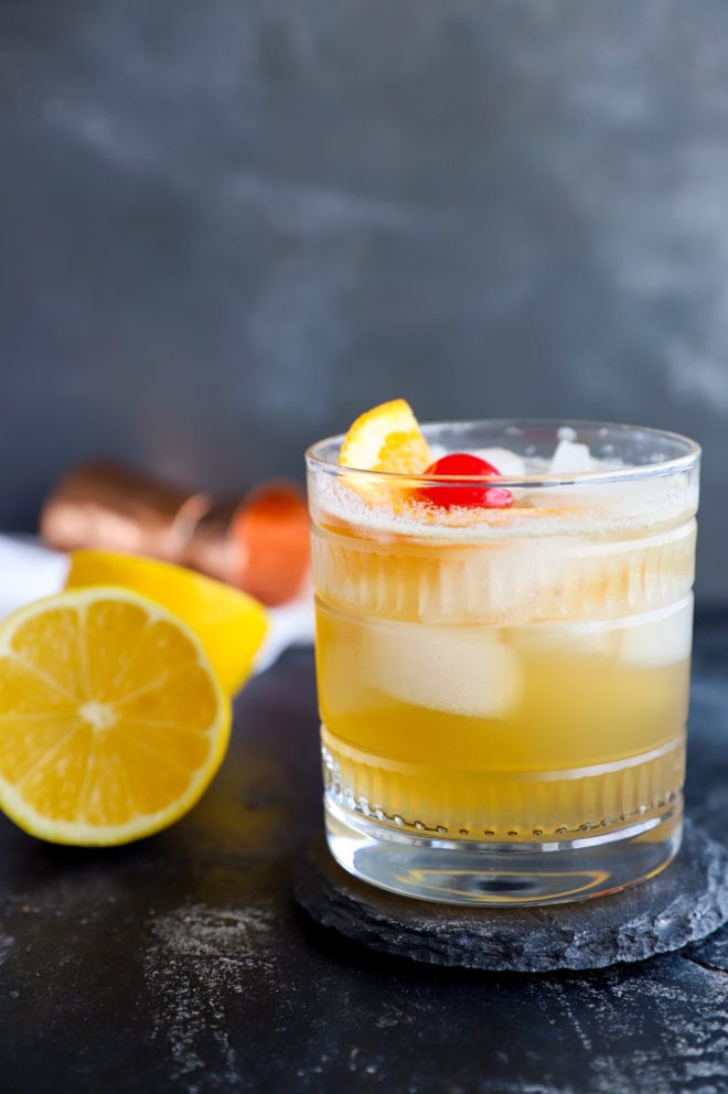 Side image of jameson whiskey sour in cocktail glass