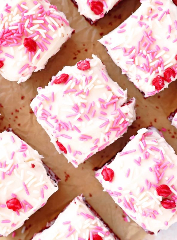 Overhead image of valentine's day brownies