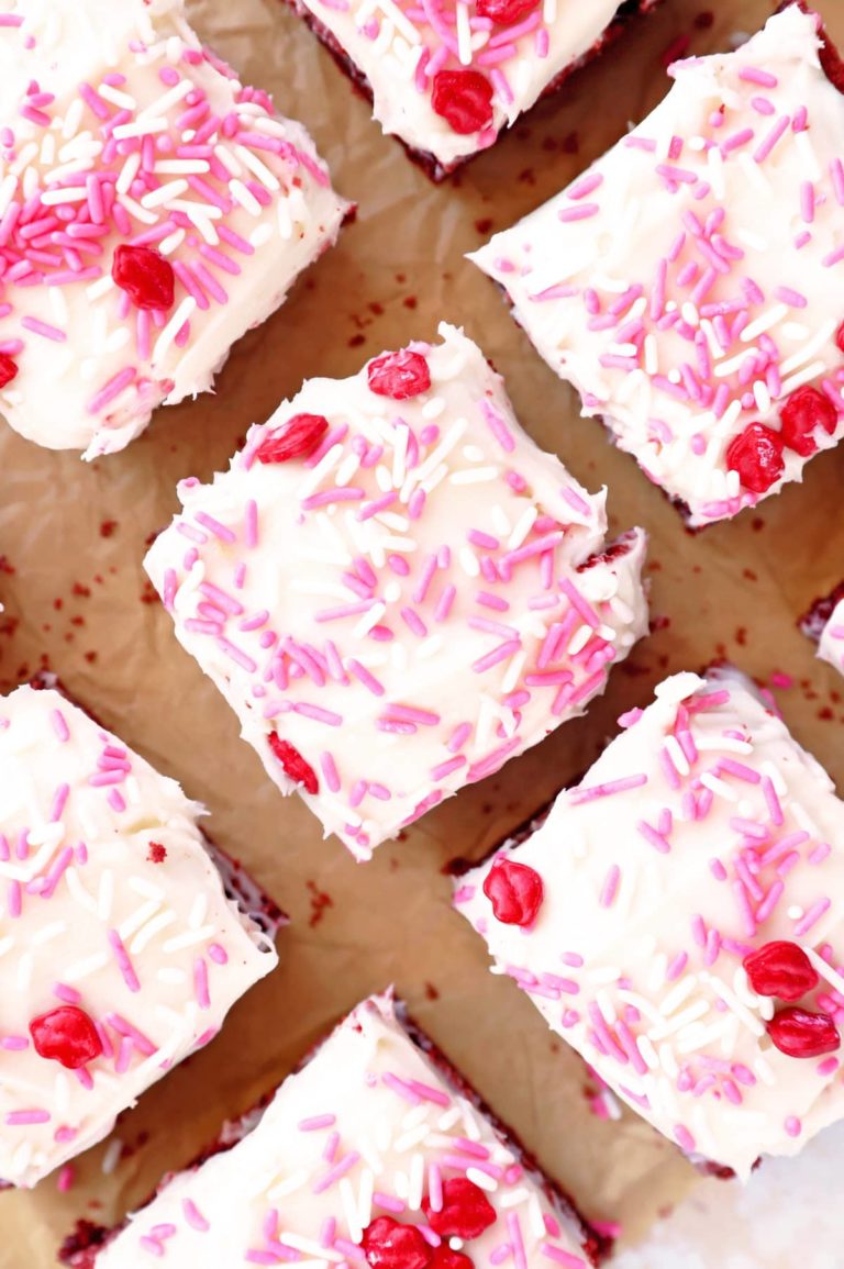 Overhead image of valentine's day brownies