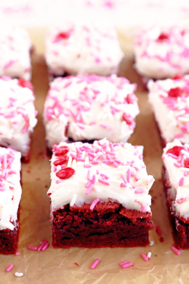 Red velvet brownies with frosting image