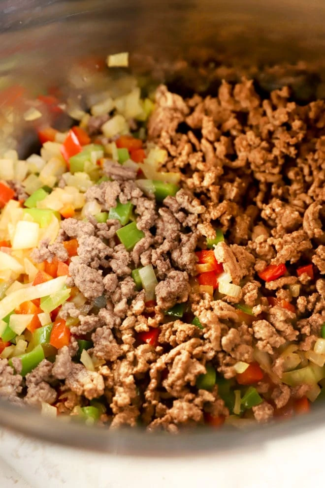 Onions, peppers, and beef in an Instant Pot image