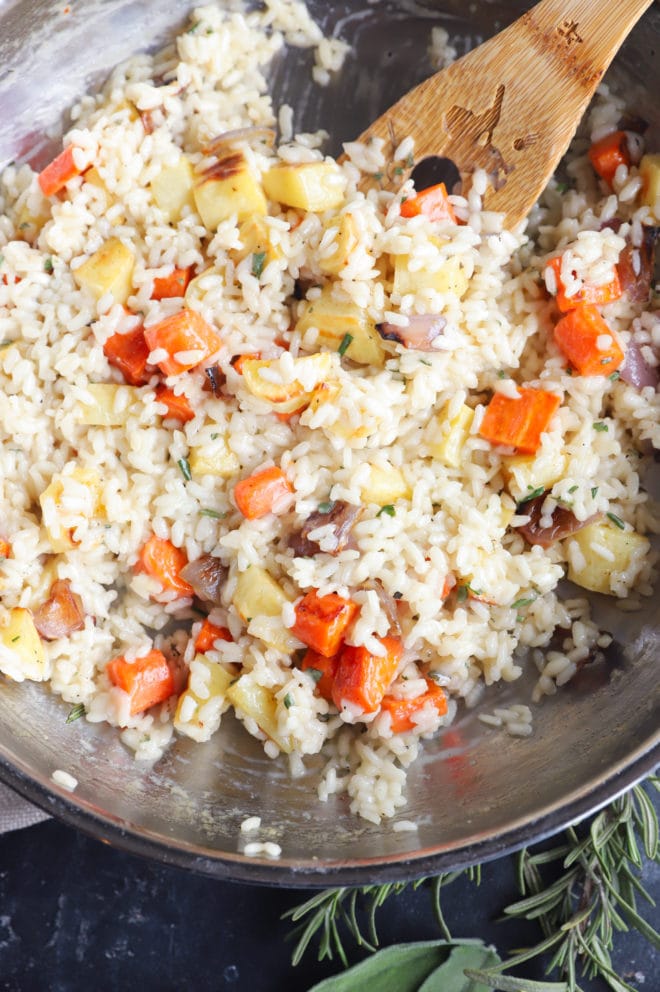 Winter vegetable risotto in skillet image
