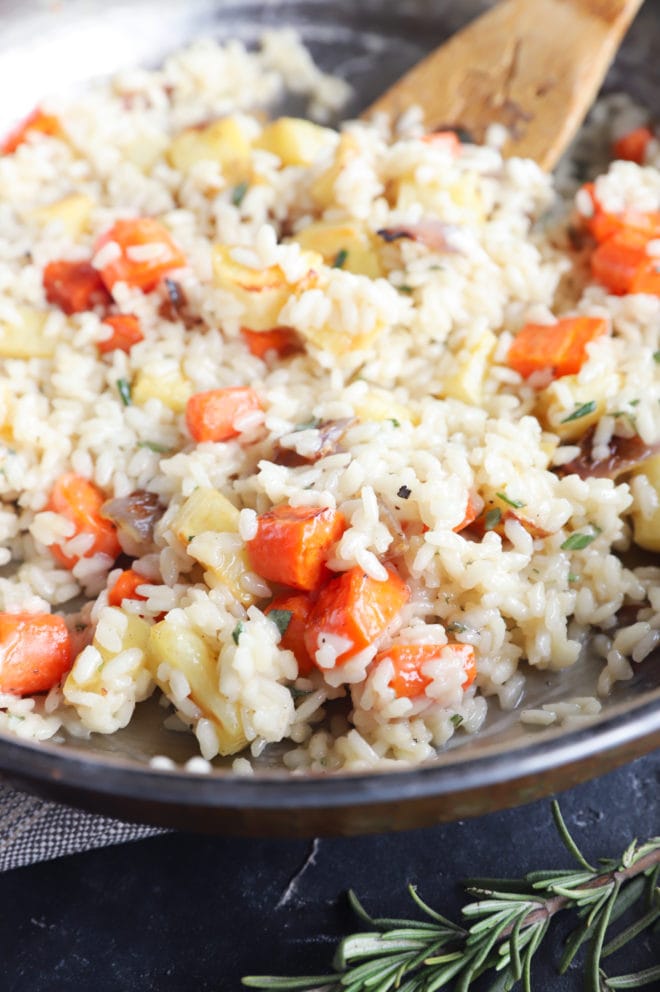 Roasted vegetable risotto in skillet image