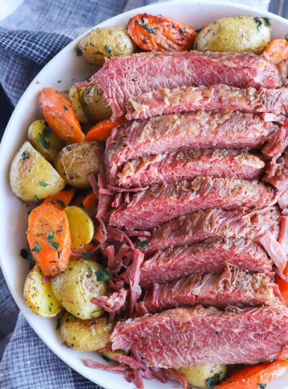 Overhead corned beef brisket in bowl image