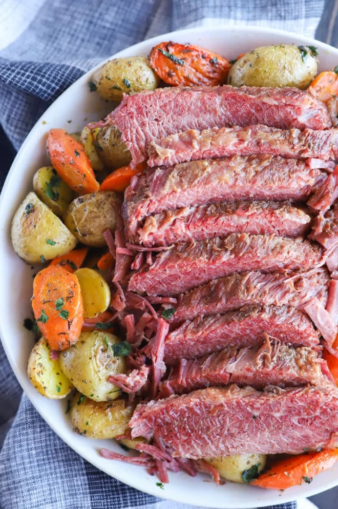 Overhead corned beef brisket in bowl image