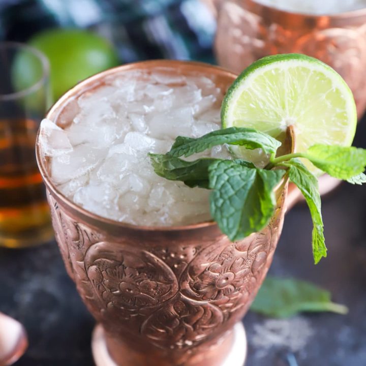 Image of moscow mule in copper mug with mint