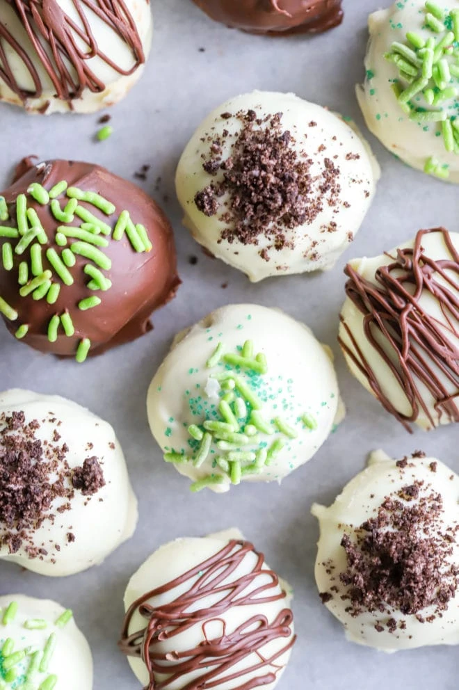 Overhead picture of truffles with chocolate and oreos