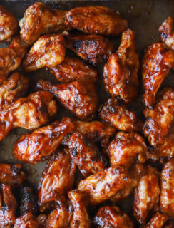 Overhead image of chicken wings on baking sheet