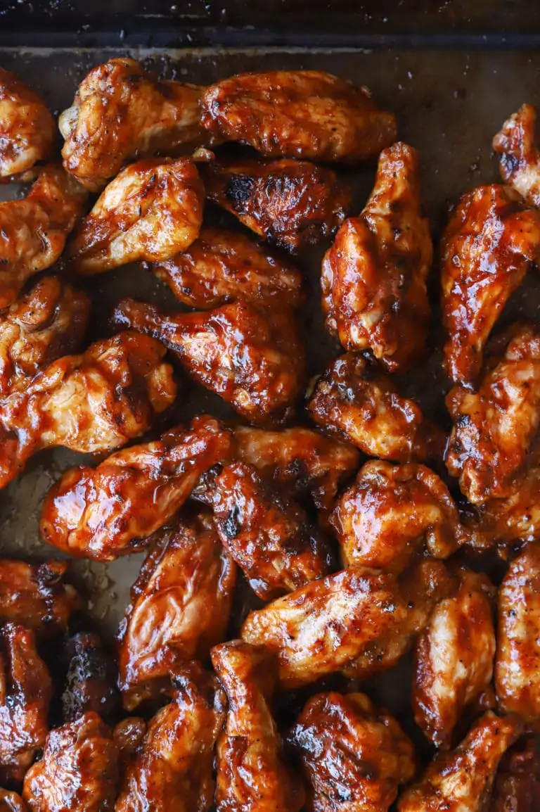 Overhead image of chicken wings on baking sheet