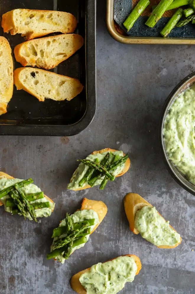 Overhead image of assembling crostini image