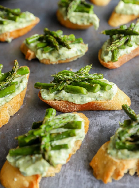 Asparagus crostini on sheet pan image