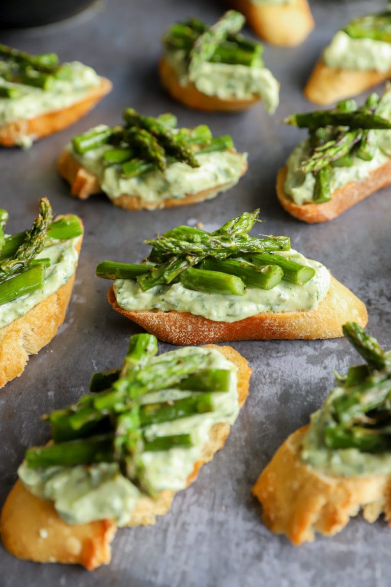 Asparagus crostini on sheet pan image