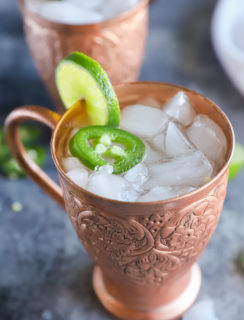 Jalapeno tequila cocktail in copper mug
