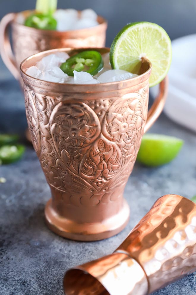Ginger beer tequila cocktail in copper mug image