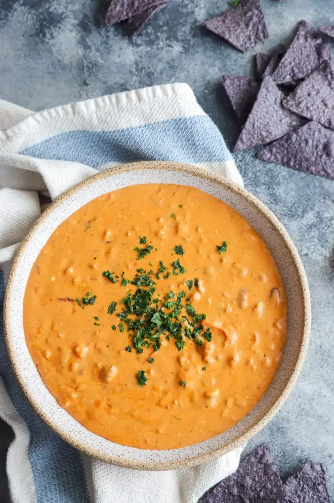 Overhead photo of chipotle chili queso