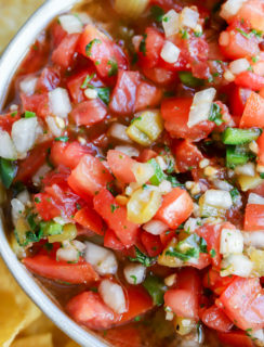 Overhead image of chunky salsa in a bowl