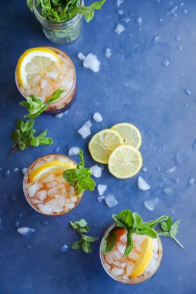 Overhead photo of sweet tea mint julep punch