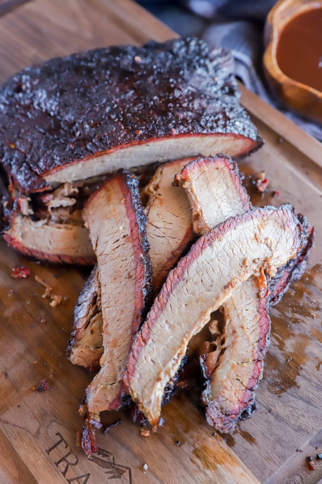 Pile of smoked sliced meat picture traeger brisket recipe