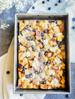 Image of blueberry french toast casserole in pan