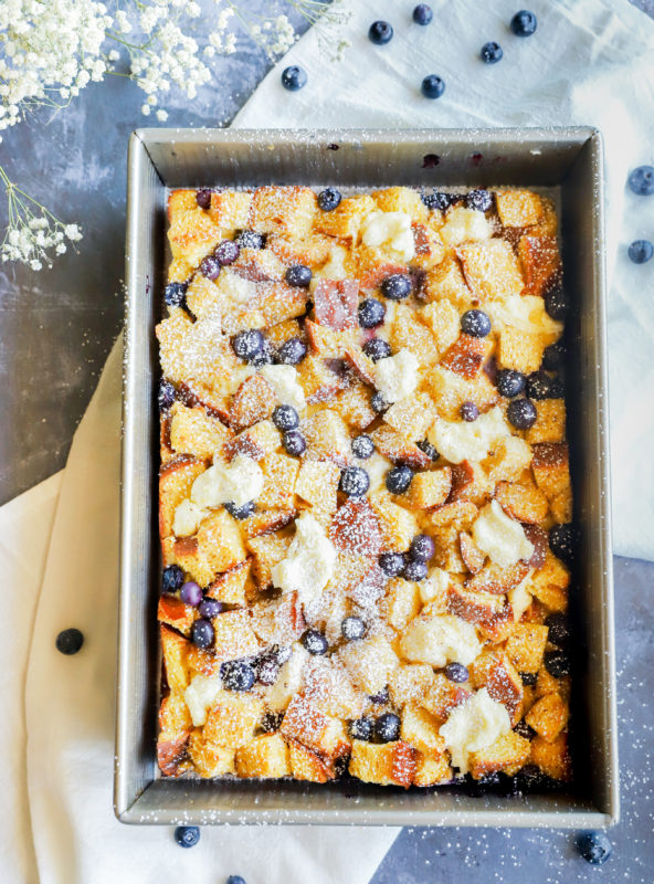 Image of blueberry french toast casserole in pan
