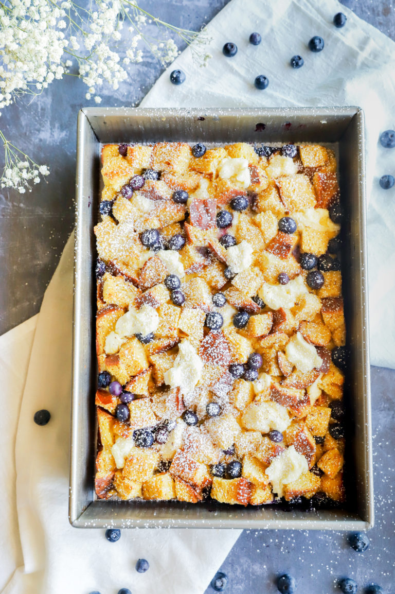 Image of blueberry french toast casserole in pan