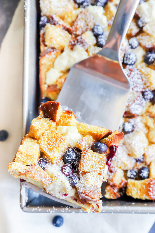 Spatula with slice of french toast on it